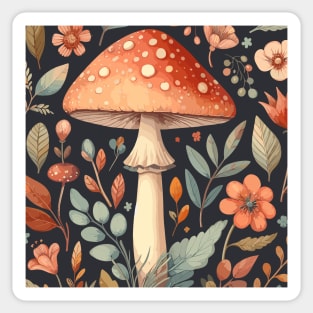 Orange Mushroom Flowers and Leaves Pattern Sticker